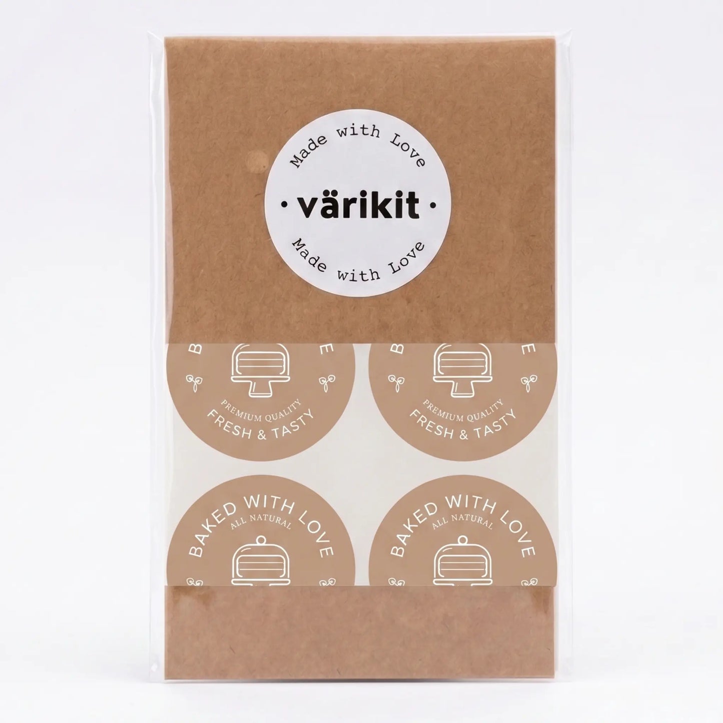 Round baked with love label with modern cake monoline clean design