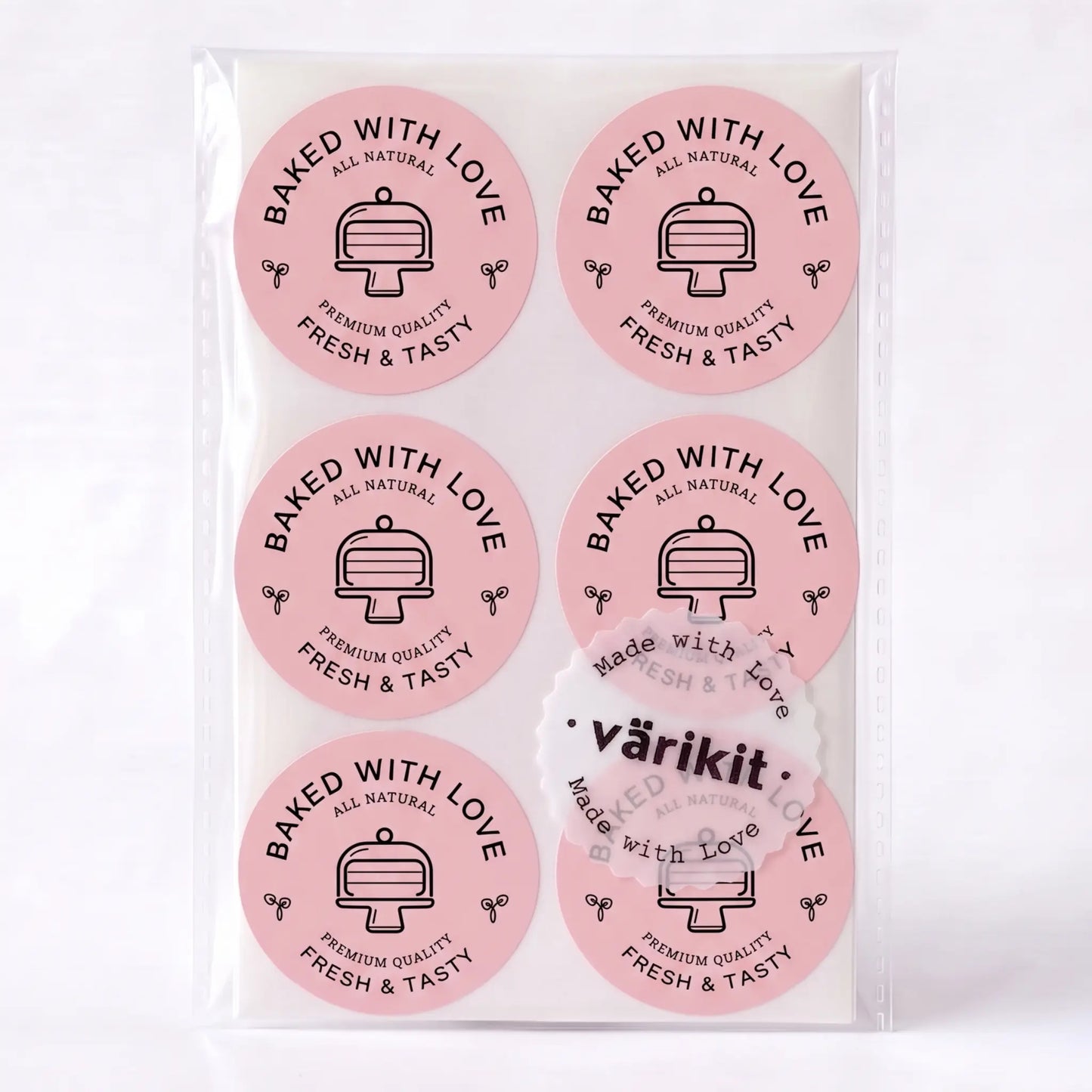Modern cake monoline clean baked with love sticker in pink and black
