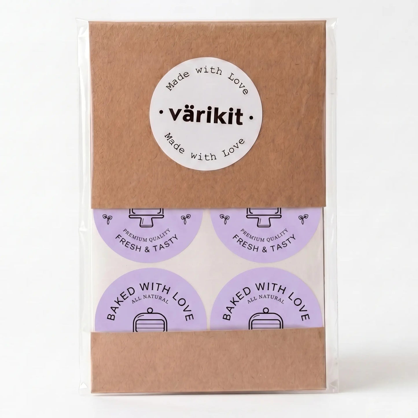 Purple and black modern cake monoline baked with love sticker