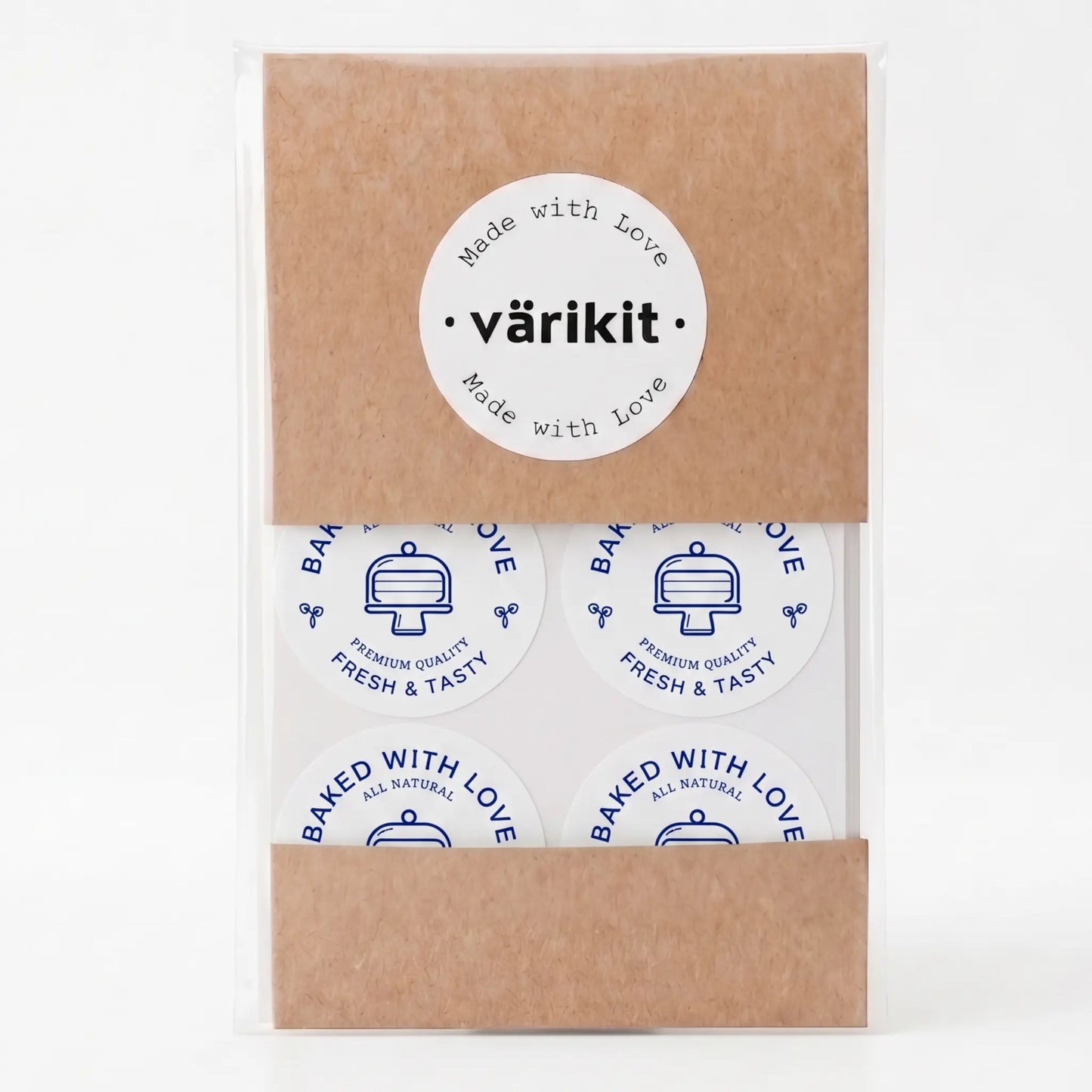 White and blue modern cake monoline baked with love sticker
