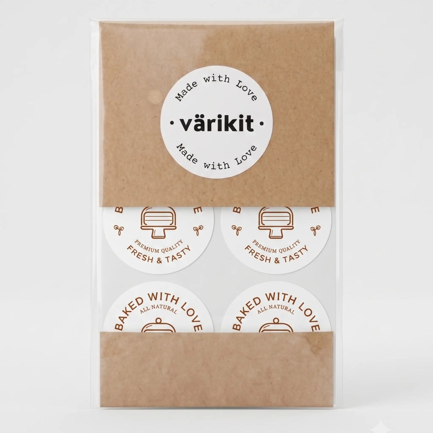 Modern cake monoline clean baked with love sticker in white and coffee