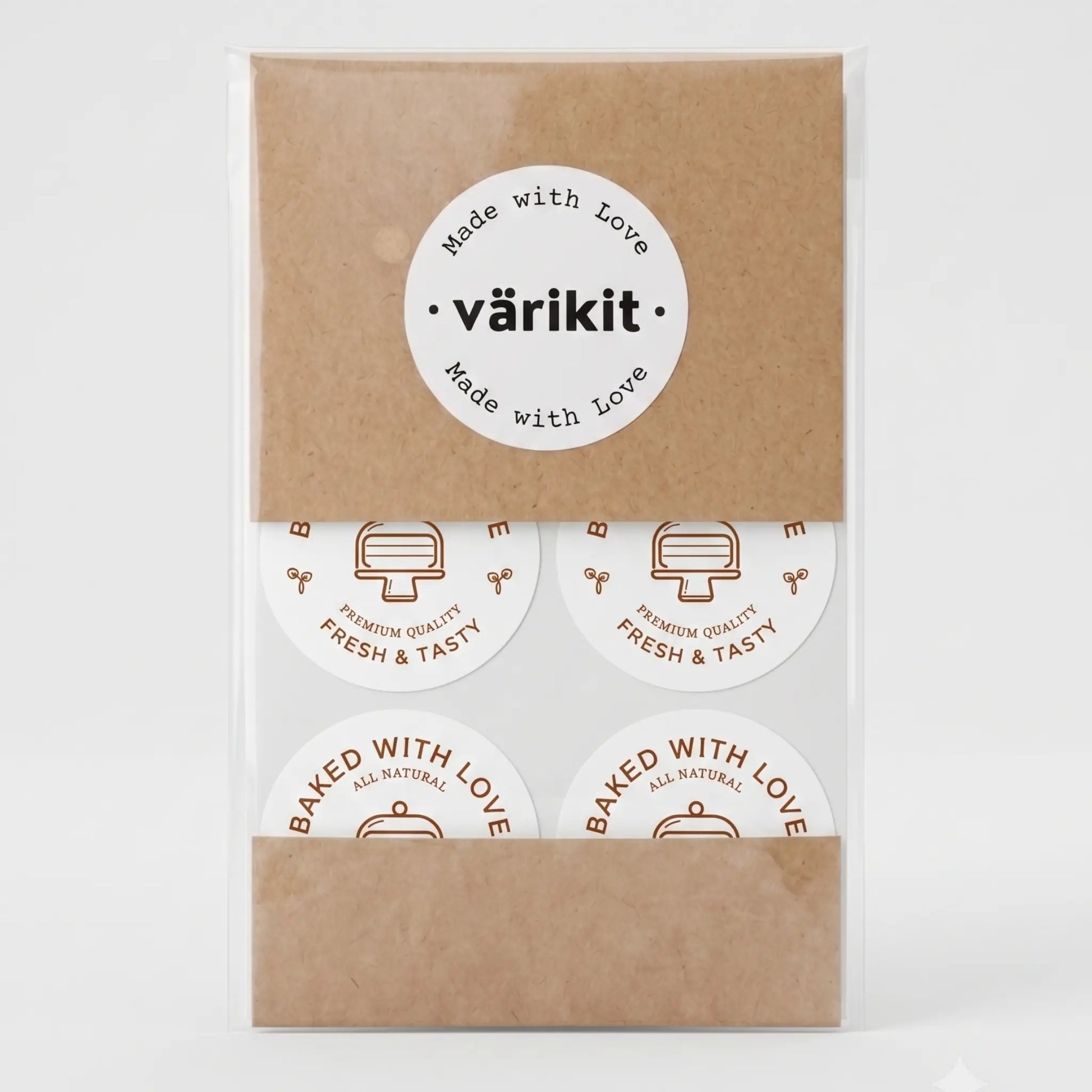 Modern cake monoline clean baked with love sticker in white and coffee