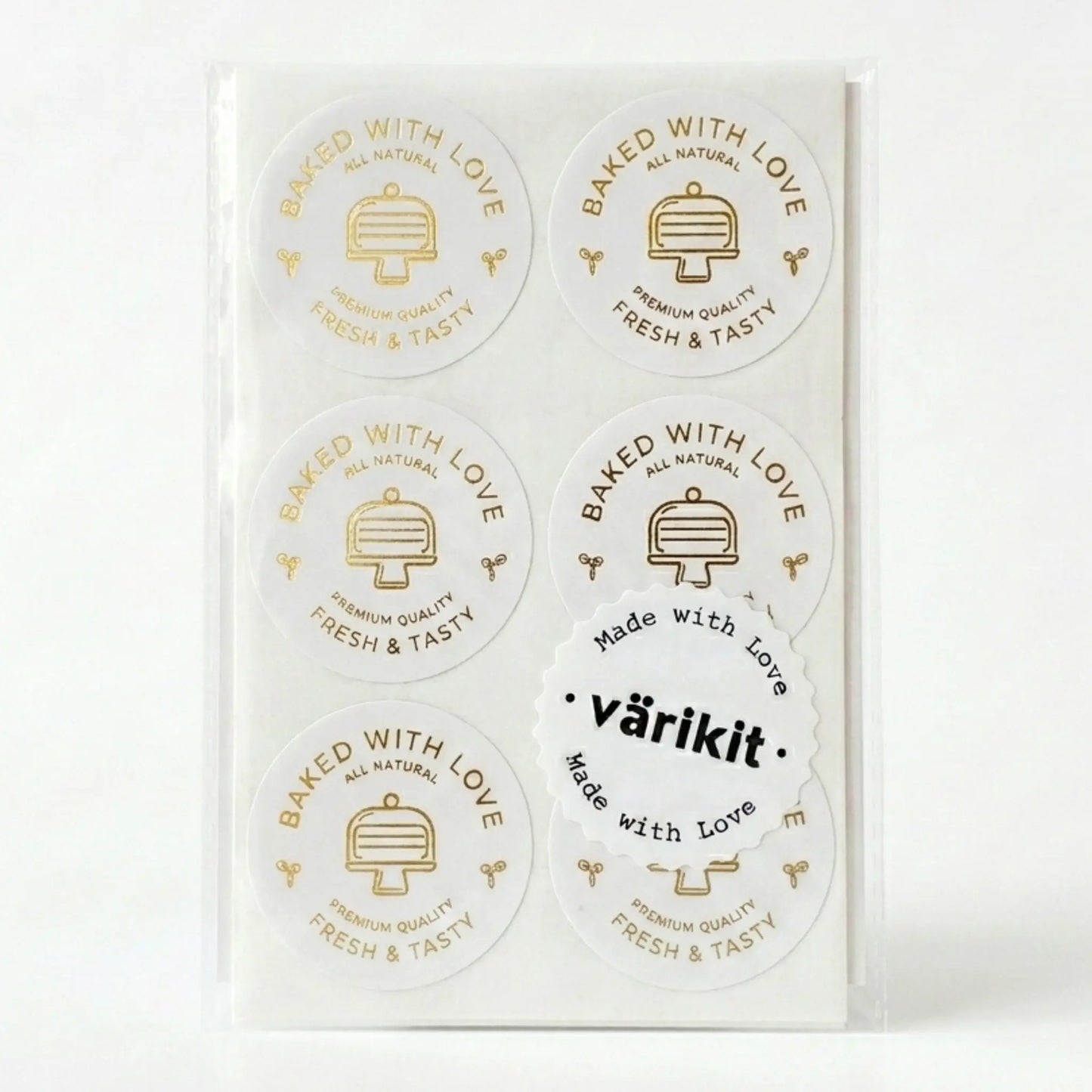 Round baked with love label with modern cake monoline clean design