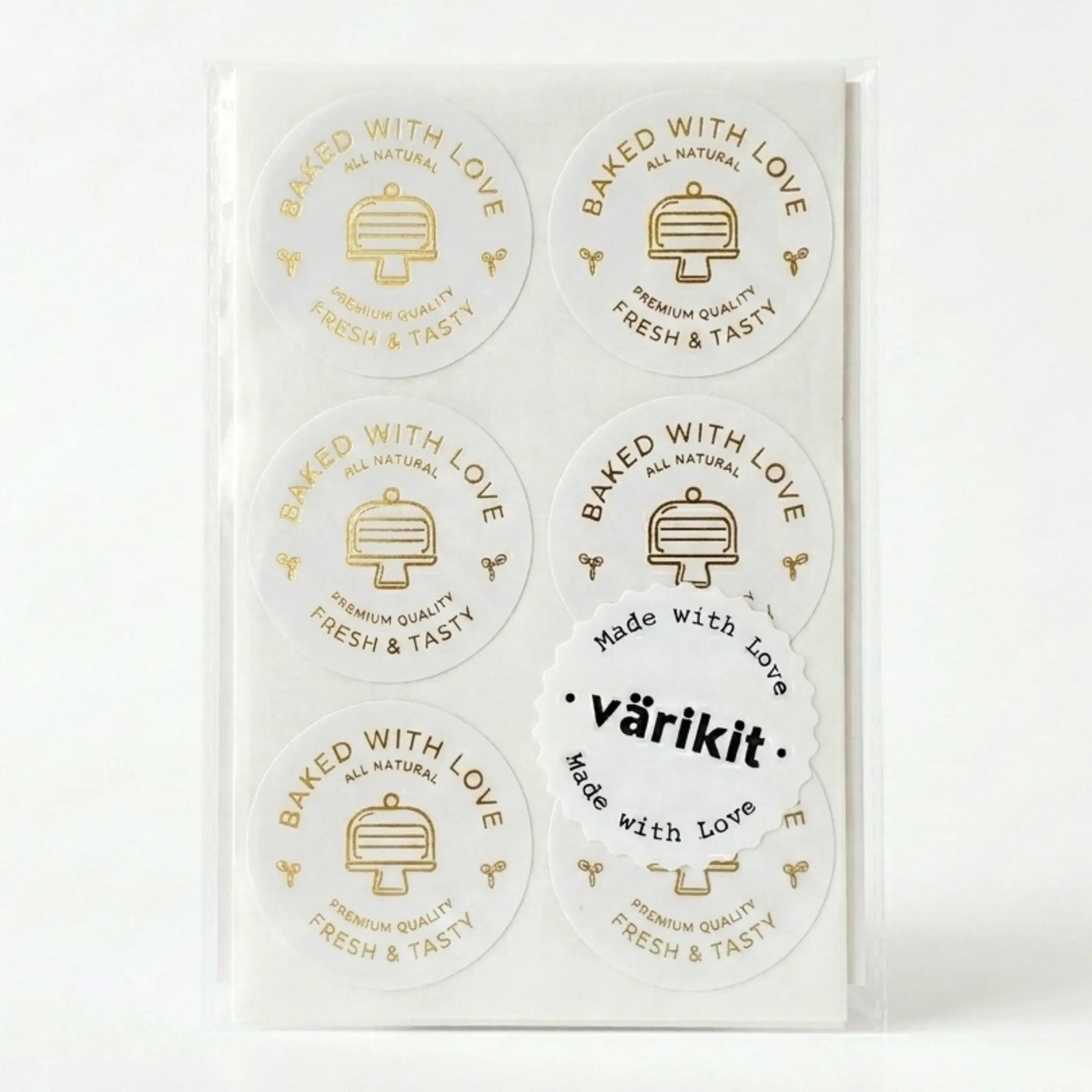 Round baked with love label with modern cake monoline clean design