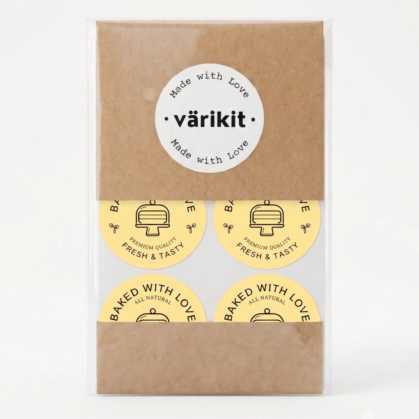 Yellow and black modern cake monoline baked with love sticker
