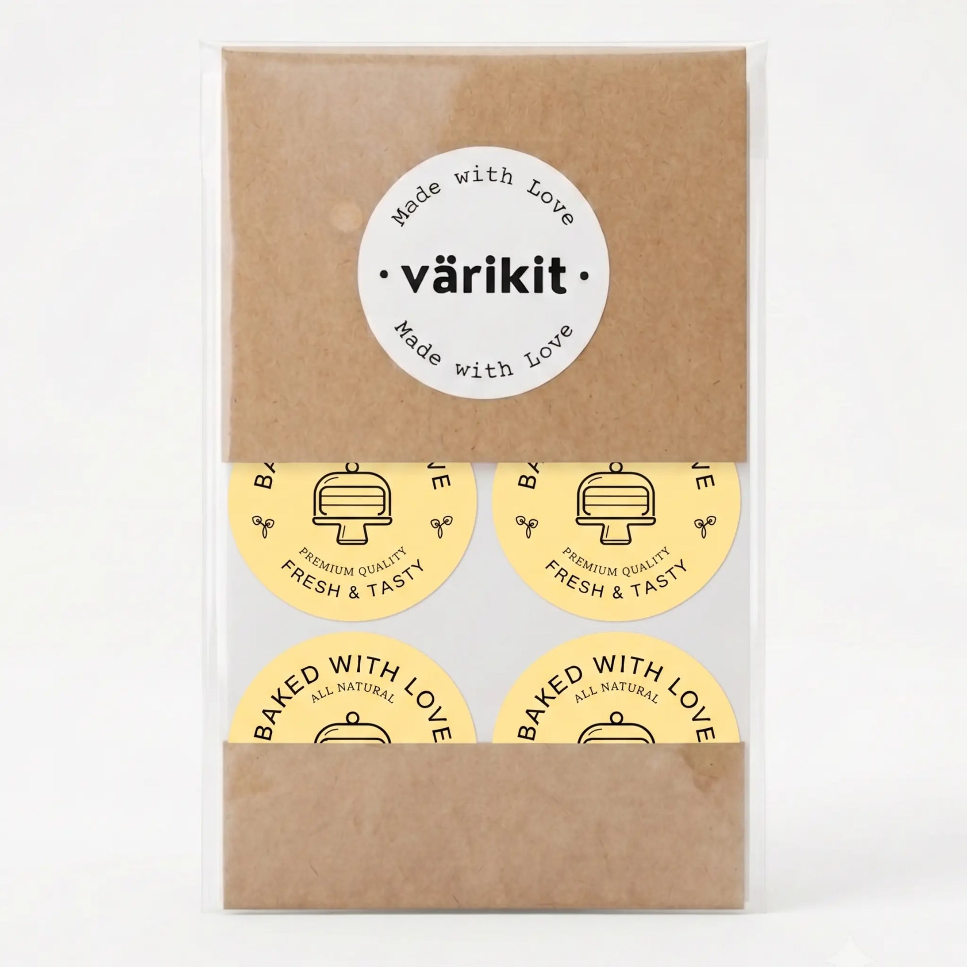 Yellow and black modern cake monoline baked with love sticker