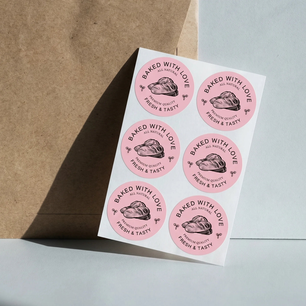 Pegatinas «Horneado con amor» para pequeñas empresas, grabado de pan artesanal, redondas de 2 pulgadas, 60 etiquetas | Varikit