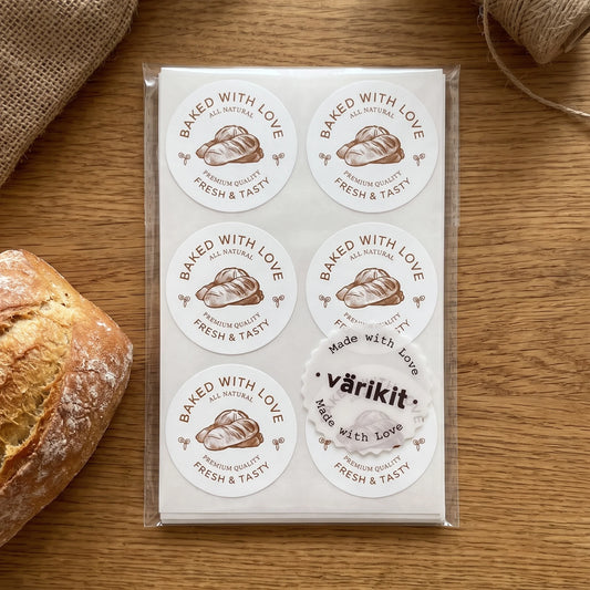 Baked with Love Stickers for Small Business, Artisan Bread Etching, 2-Inch Round, 60 Labels | Varikit