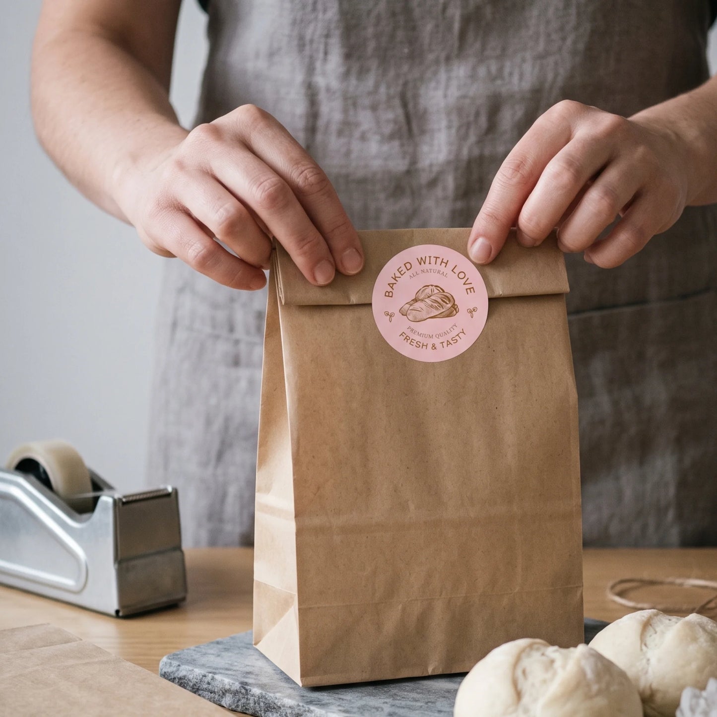 Baked with Love Stickers for Small Business, Artisan Bread Etching, 2-Inch Round, 60 Labels | Varikit