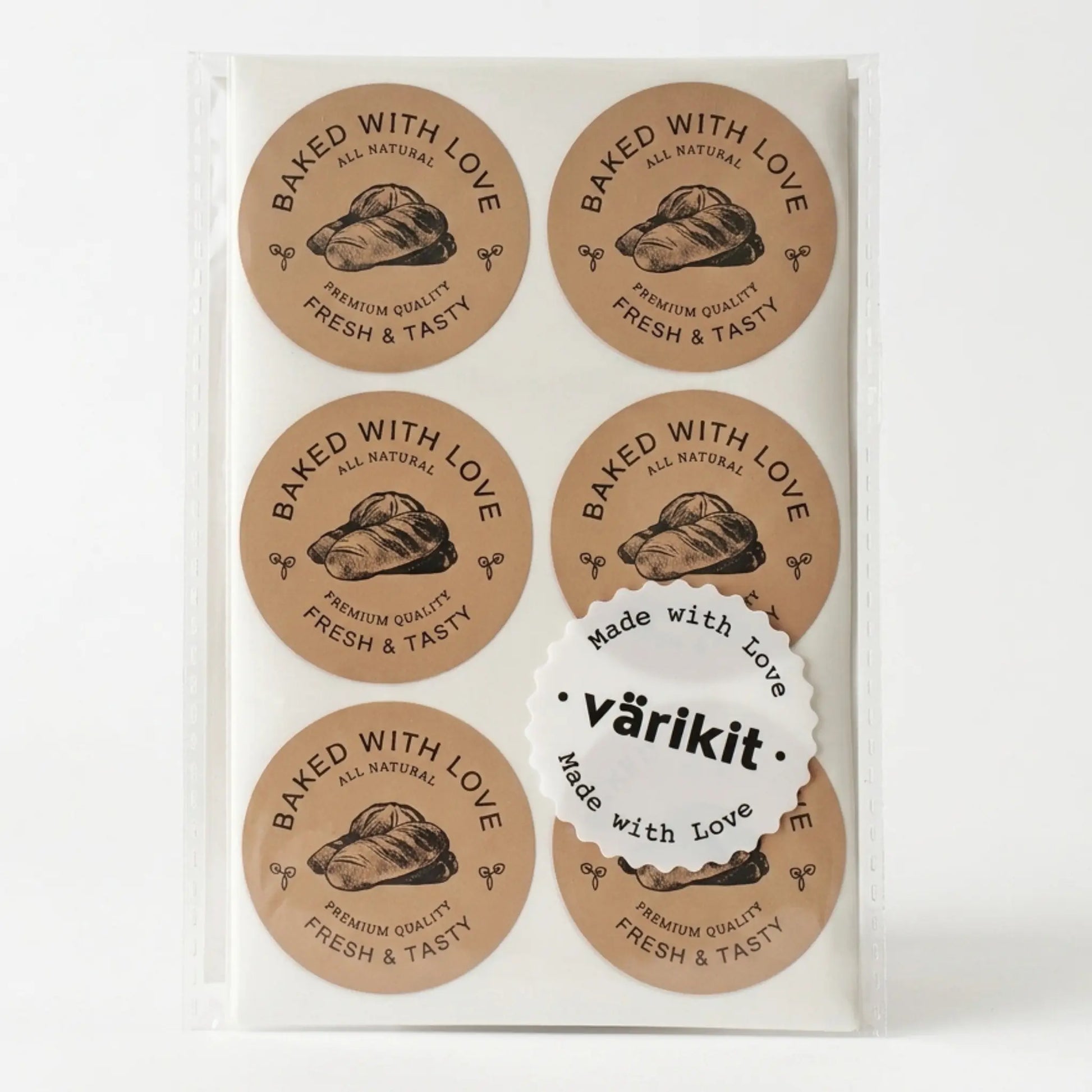 Small business baked with love sticker featuring artisan bread etching botanical design