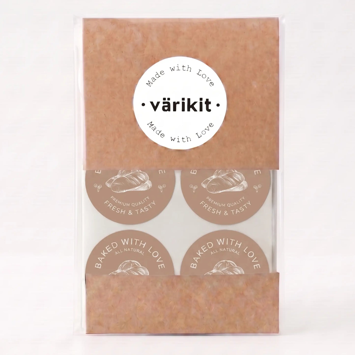 Artisan bread etching botanical baked with love sticker in brown and silver white