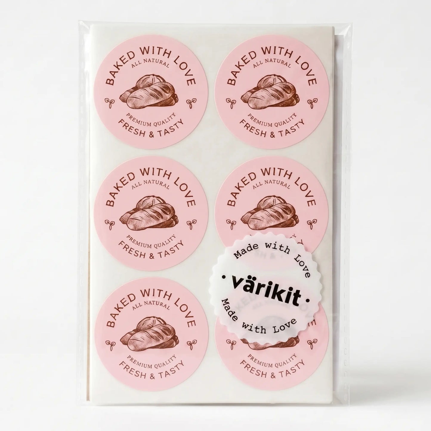 Small business baked with love sticker featuring artisan bread etching botanical design