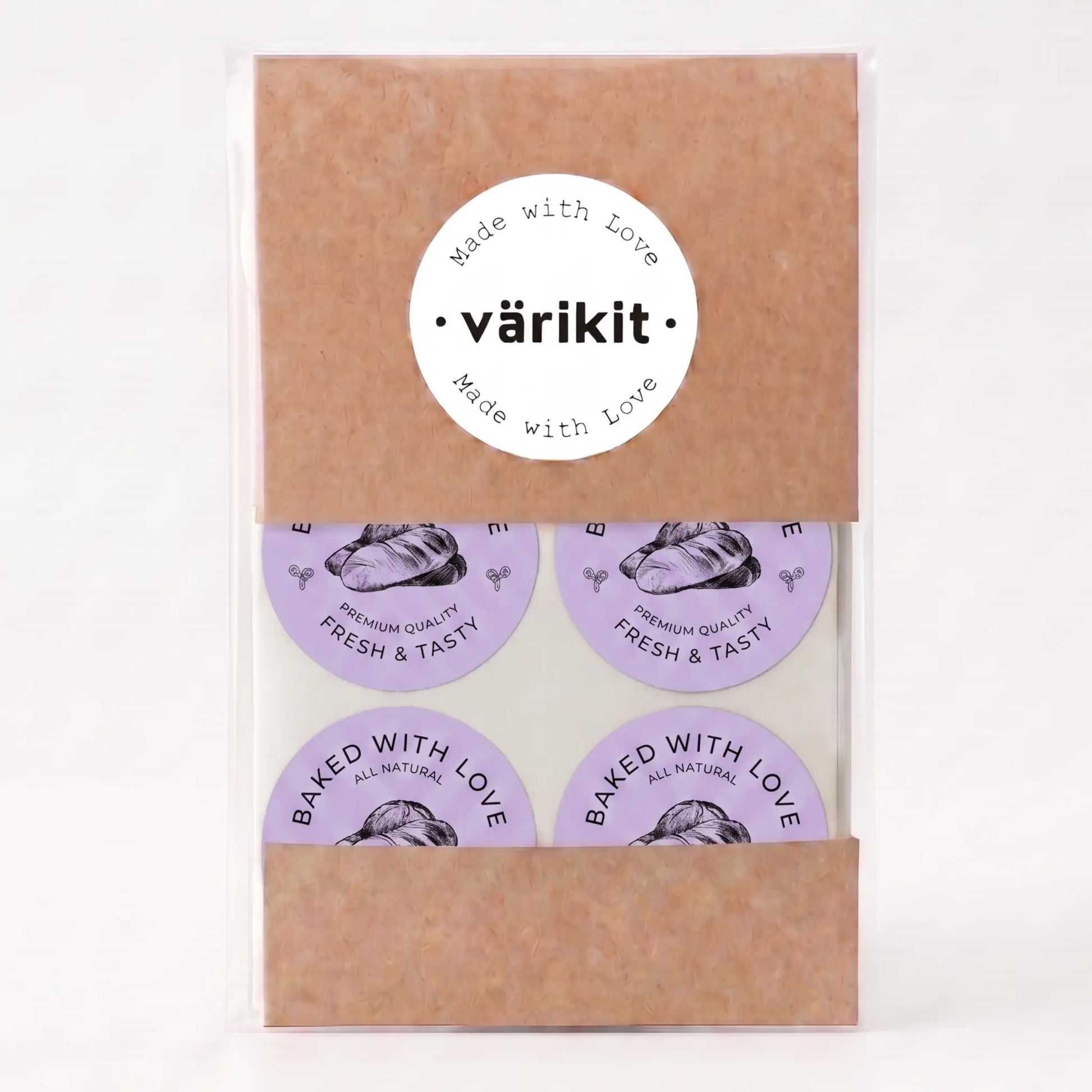 Round baked with love label with artisan bread etching botanical design