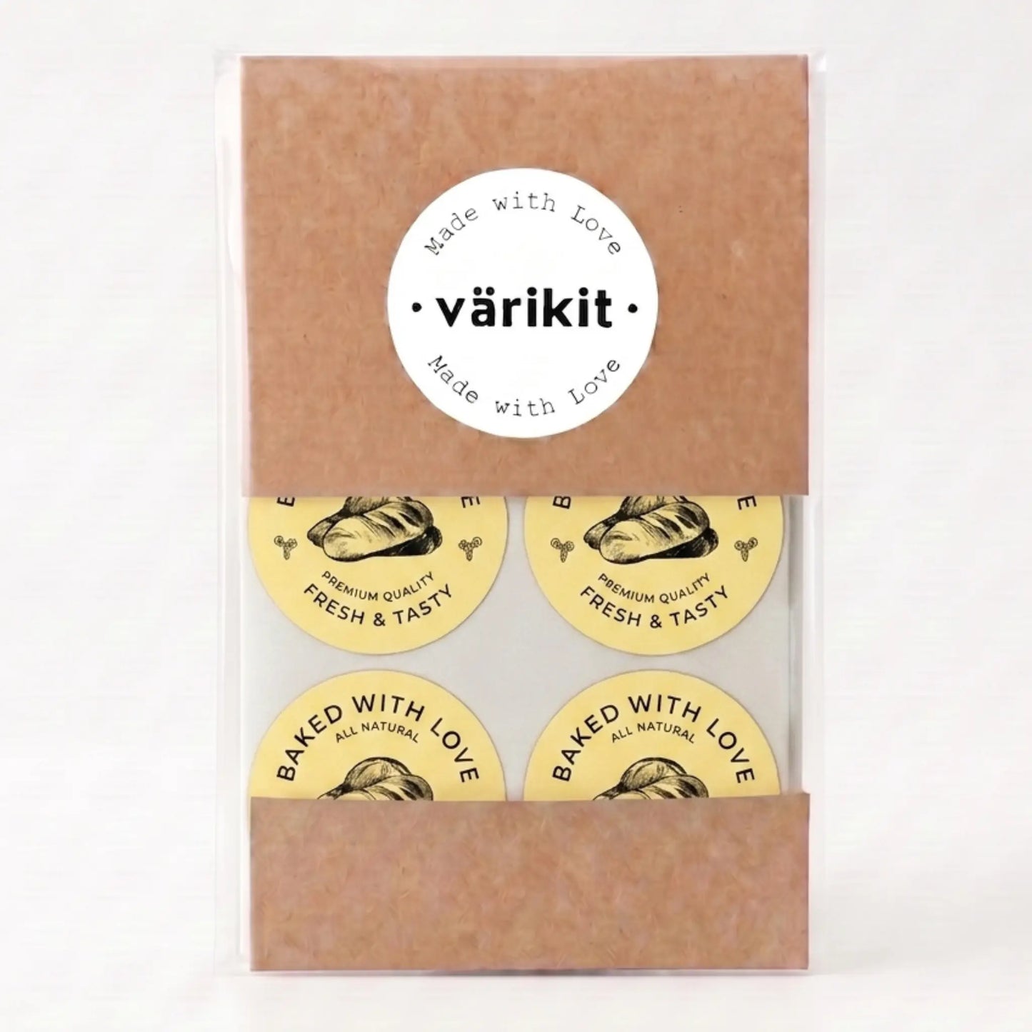 Round baked with love label with artisan bread etching botanical design