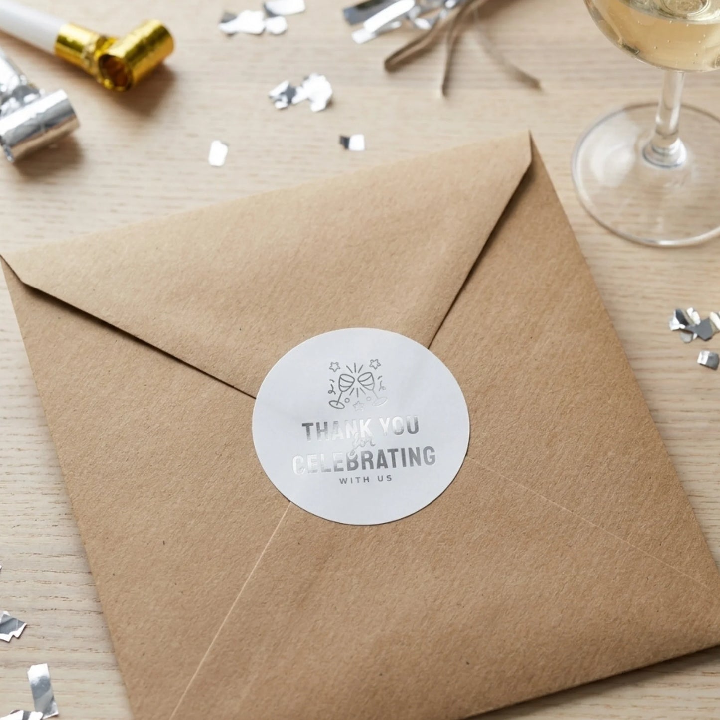 Playful Thank You Stickers for Small Business, Champagne Toast, 2-Inch Round, 60 Labels | Varikit