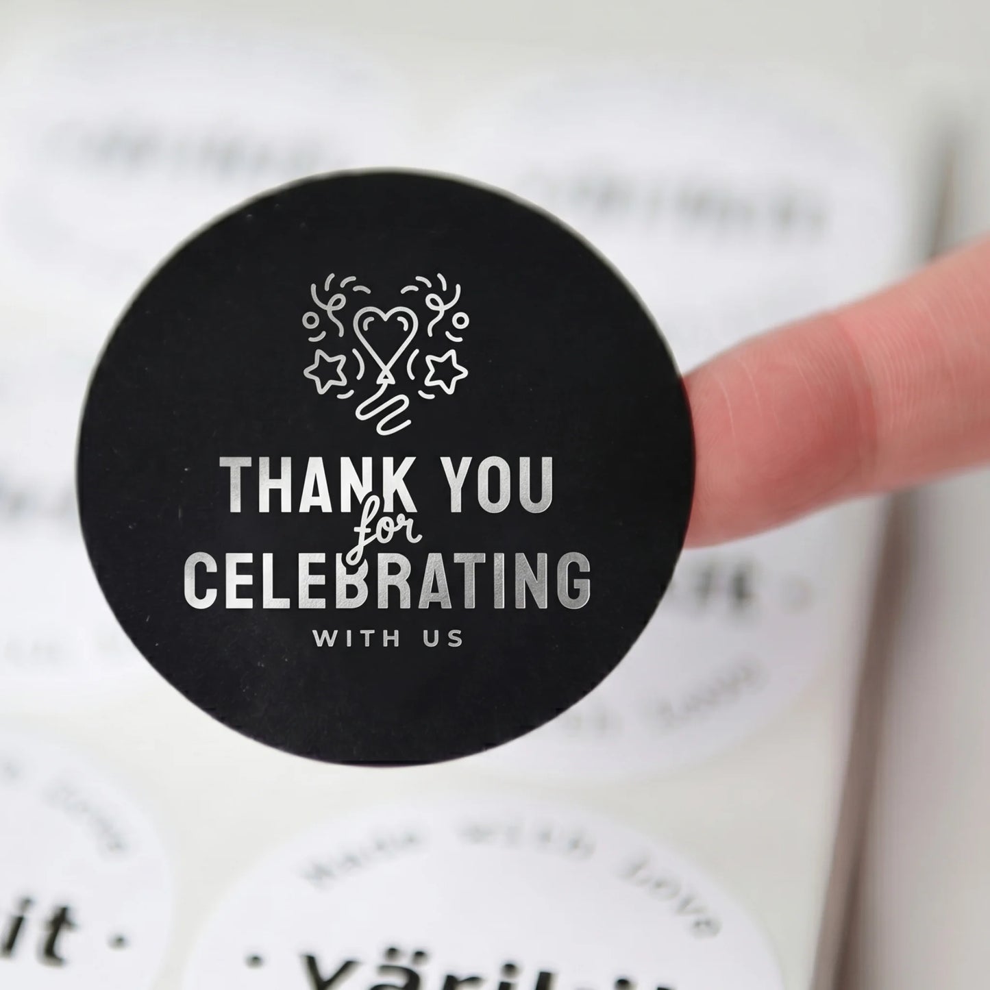 Playful Thank You Stickers for Small Business, Heart Balloon Confetti, 2-Inch Round, 60 Labels | Varikit