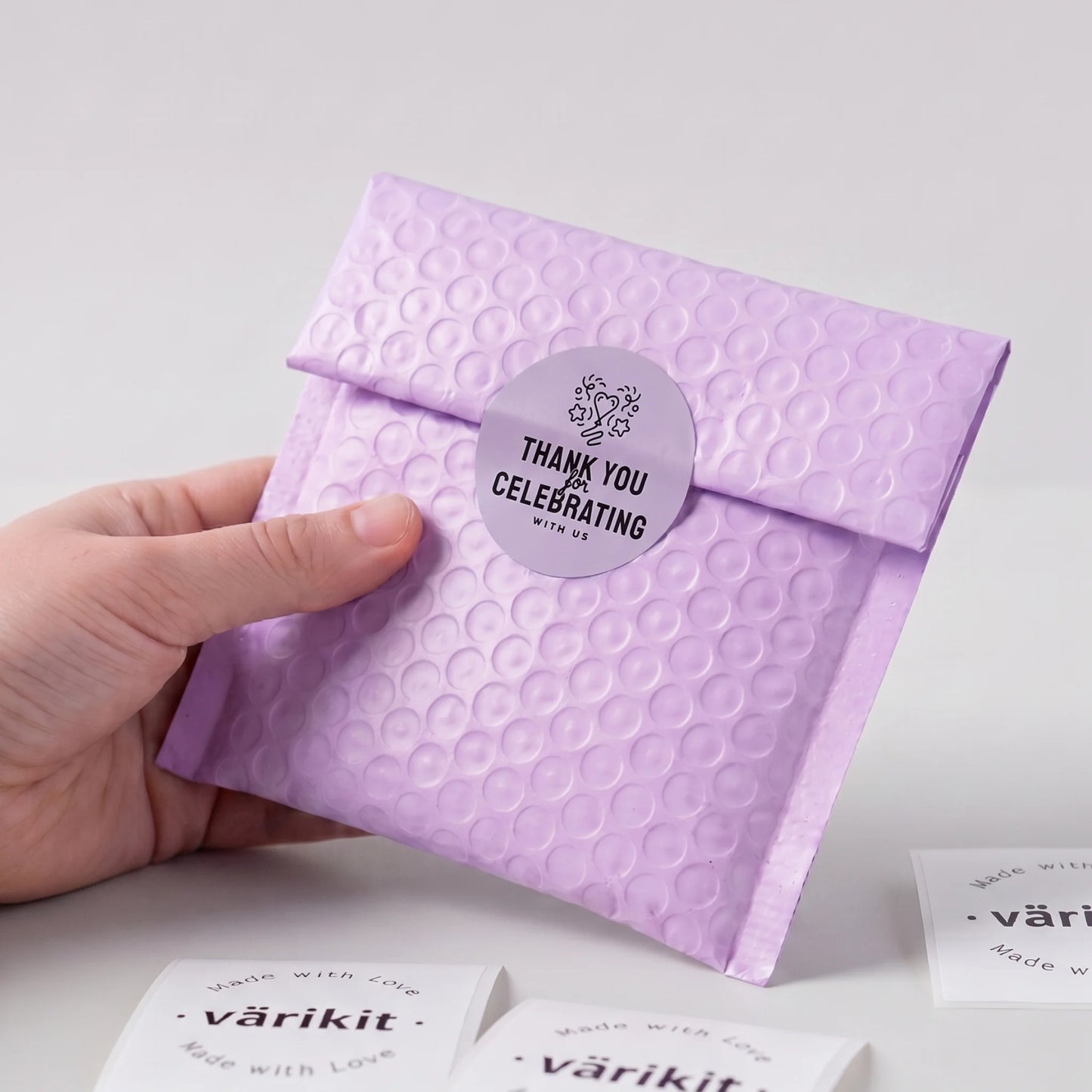 Playful Thank You Stickers for Small Business, Heart Balloon Confetti, 2-Inch Round, 60 Labels | Varikit