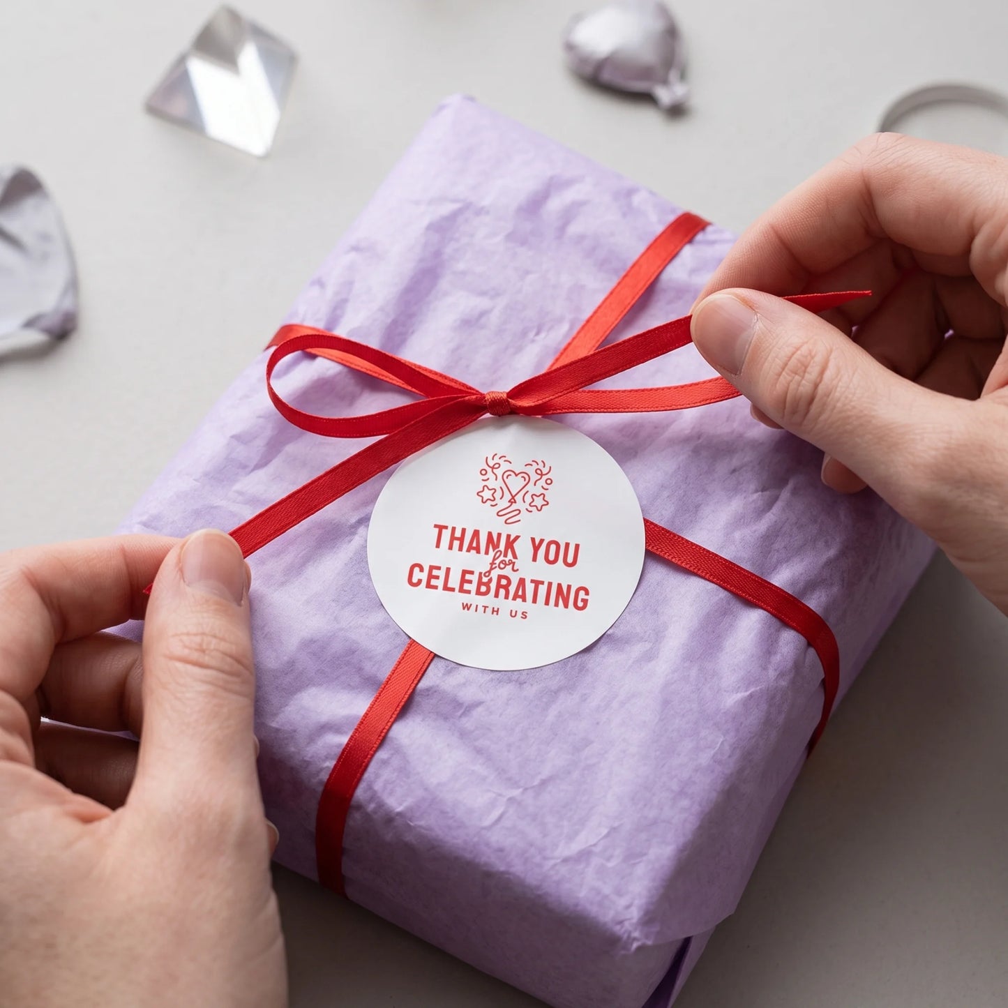 Playful Thank You Stickers for Small Business, Heart Balloon Confetti, 2-Inch Round, 60 Labels | Varikit