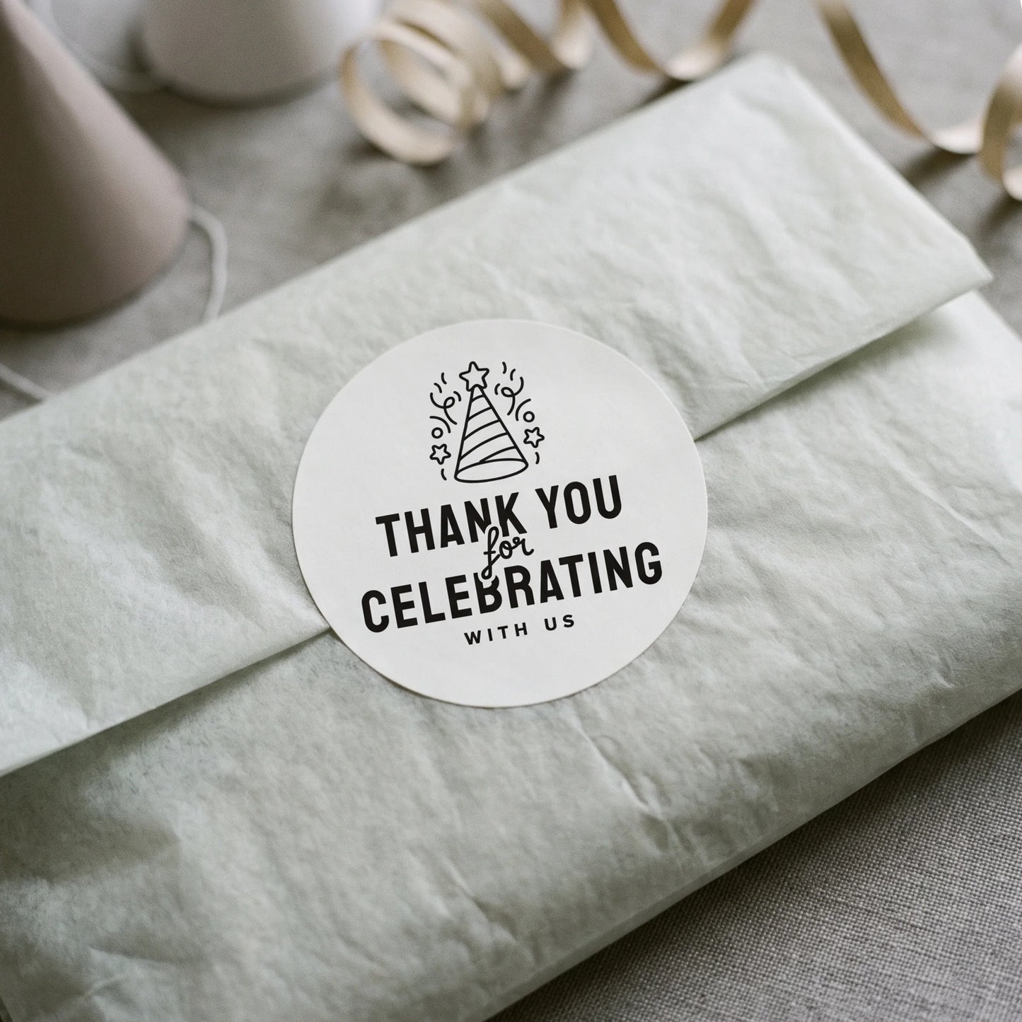 Playful Thank You Stickers for Small Business, Party Hat Sparkles, 2-Inch Round, 60 Labels | Varikit