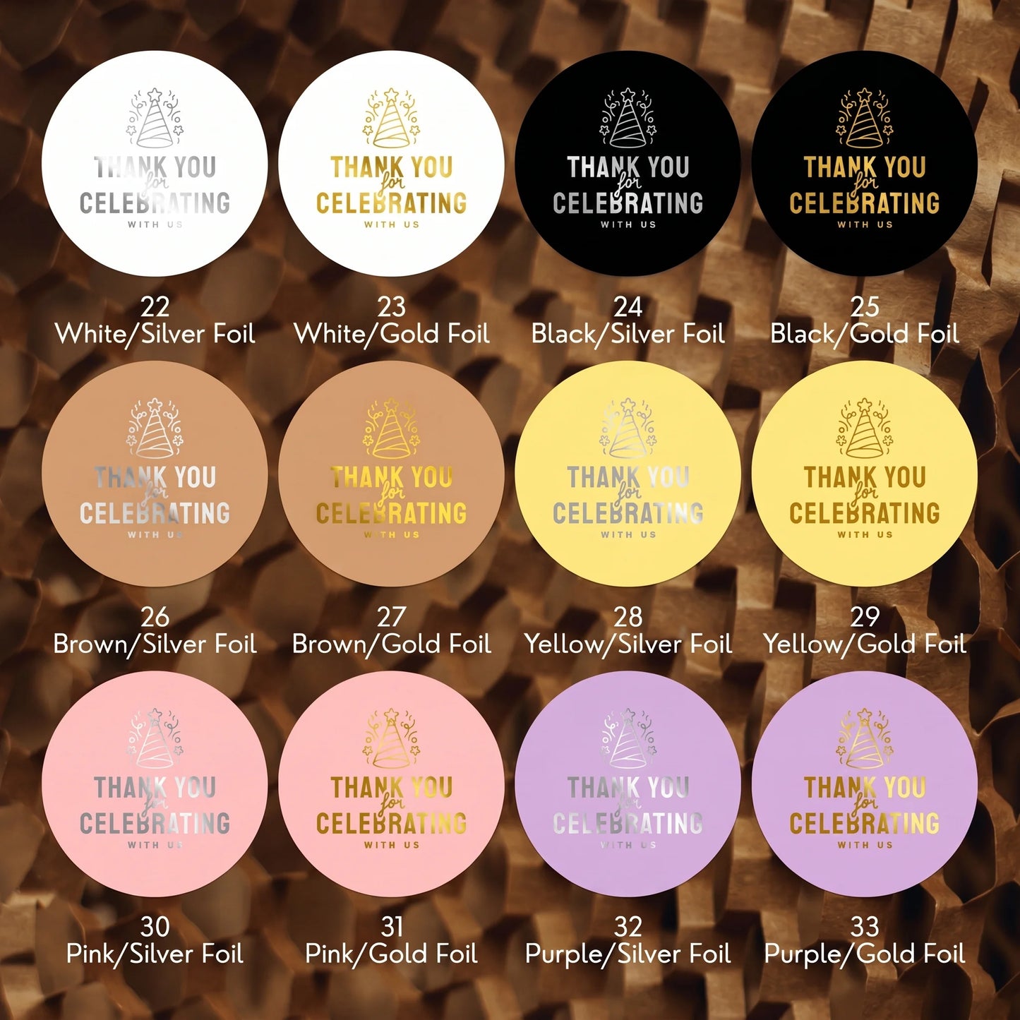 Playful Thank You Stickers for Small Business, Party Hat Sparkles, 2-Inch Round, 60 Labels | Varikit