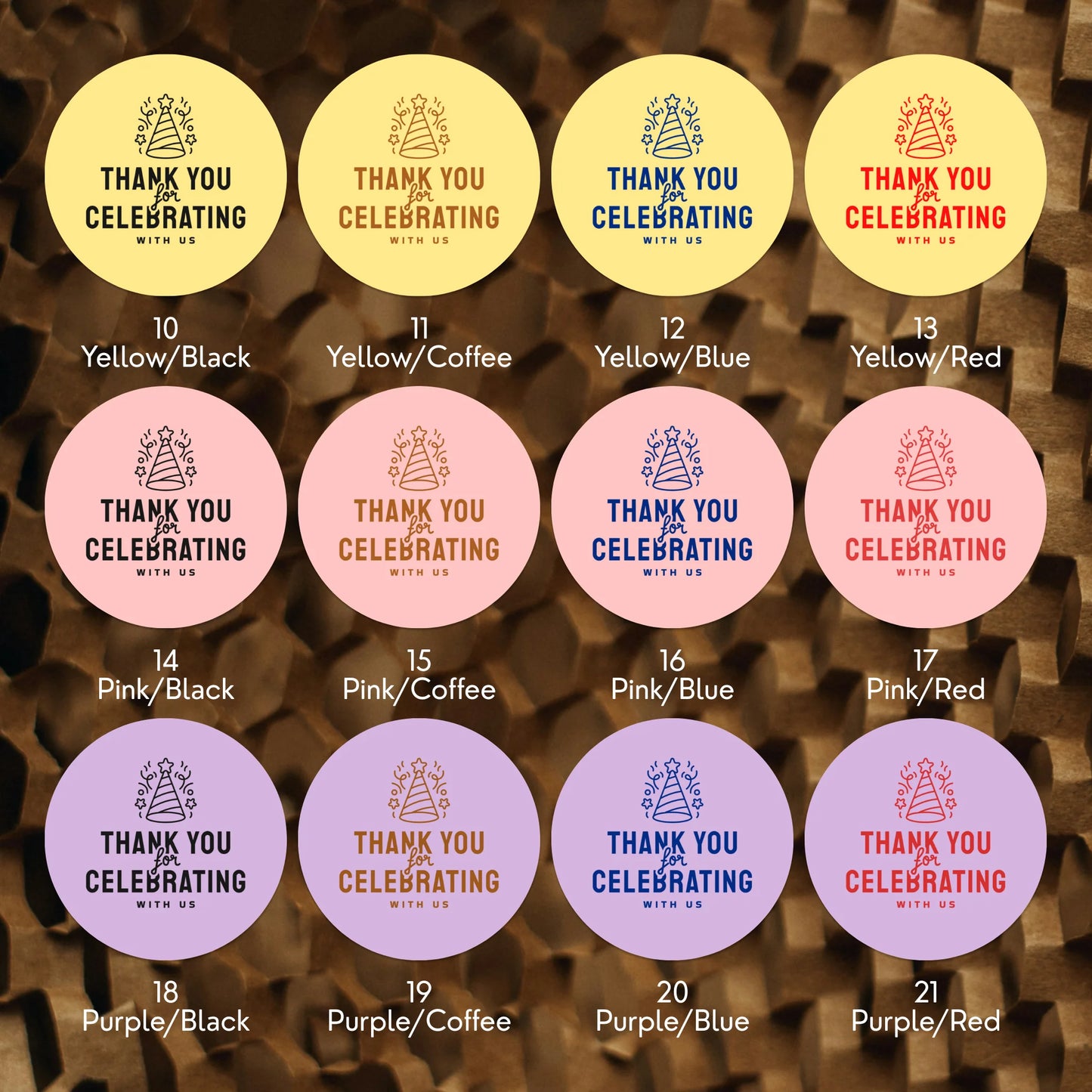 Playful Thank You Stickers for Small Business, Party Hat Sparkles, 2-Inch Round, 60 Labels | Varikit