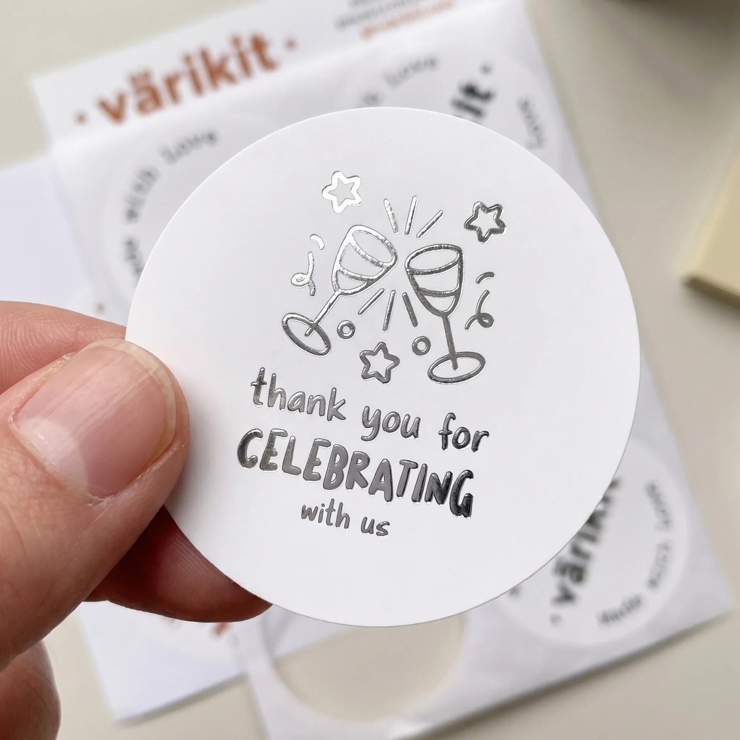 Playful Thank You Stickers for Small Business, Clinking Champagne Glasses, 2-Inch Round, 60 Labels | Varikit