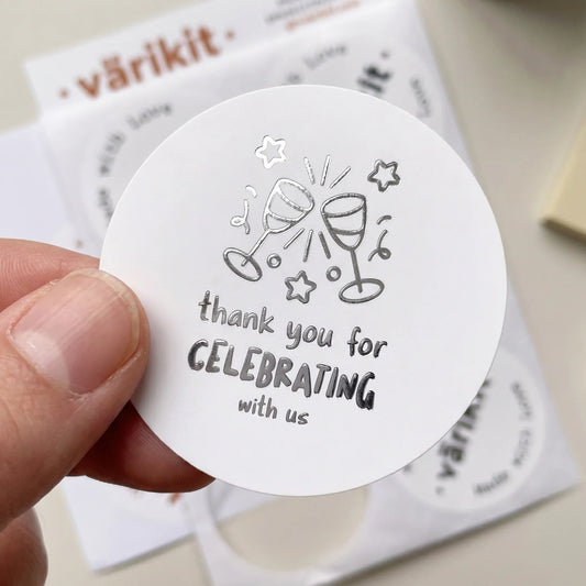 Playful Thank You Stickers for Small Business, Clinking Champagne Glasses, 2-Inch Round, 60 Labels | Varikit