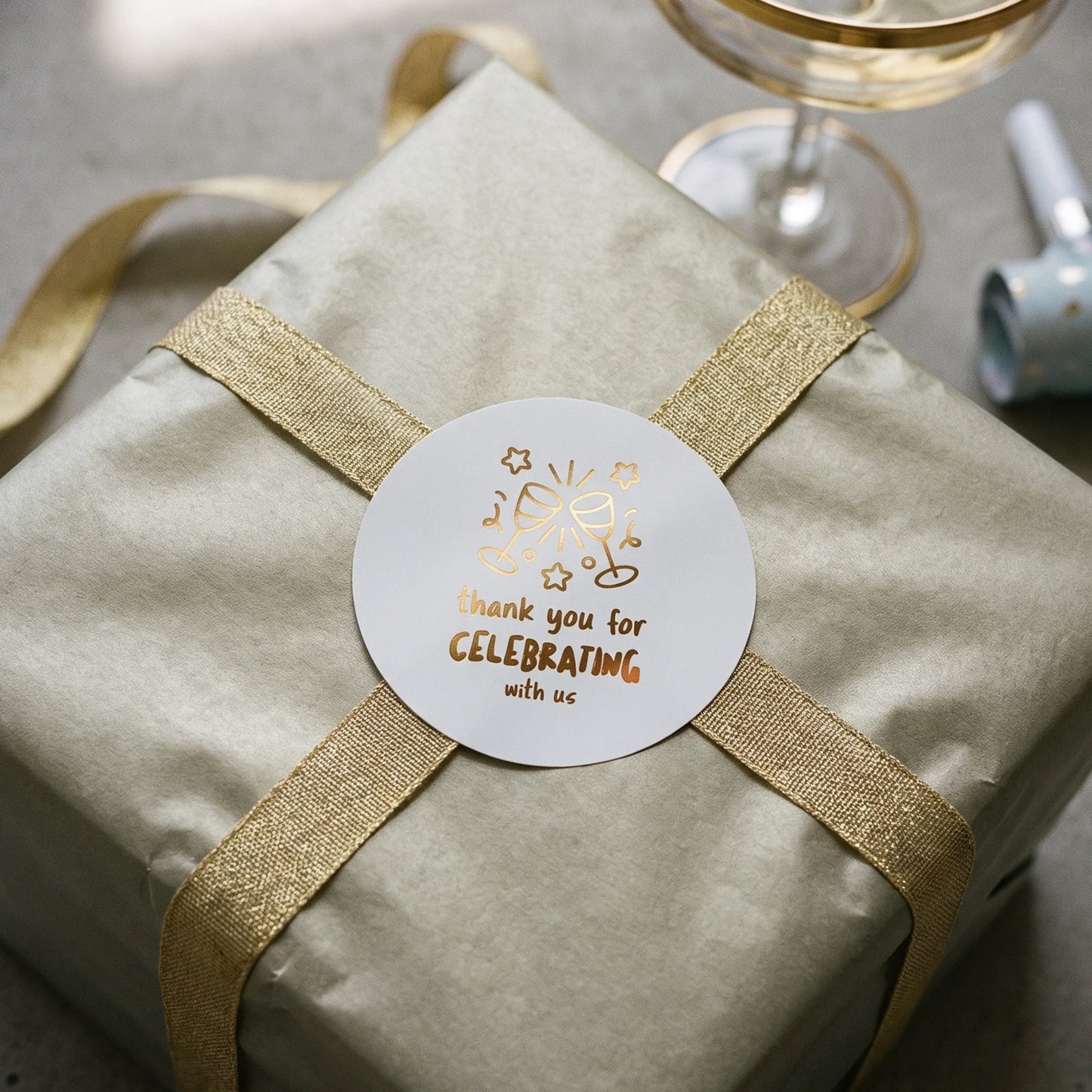 Playful Thank You Stickers for Small Business, Clinking Champagne Glasses, 2-Inch Round, 60 Labels | Varikit