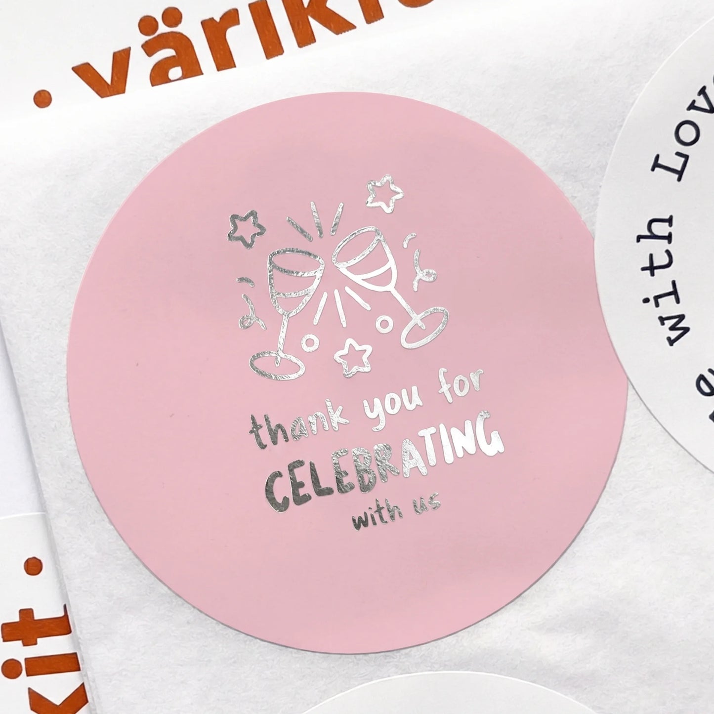 Playful Thank You Stickers for Small Business, Clinking Champagne Glasses, 2-Inch Round, 60 Labels | Varikit