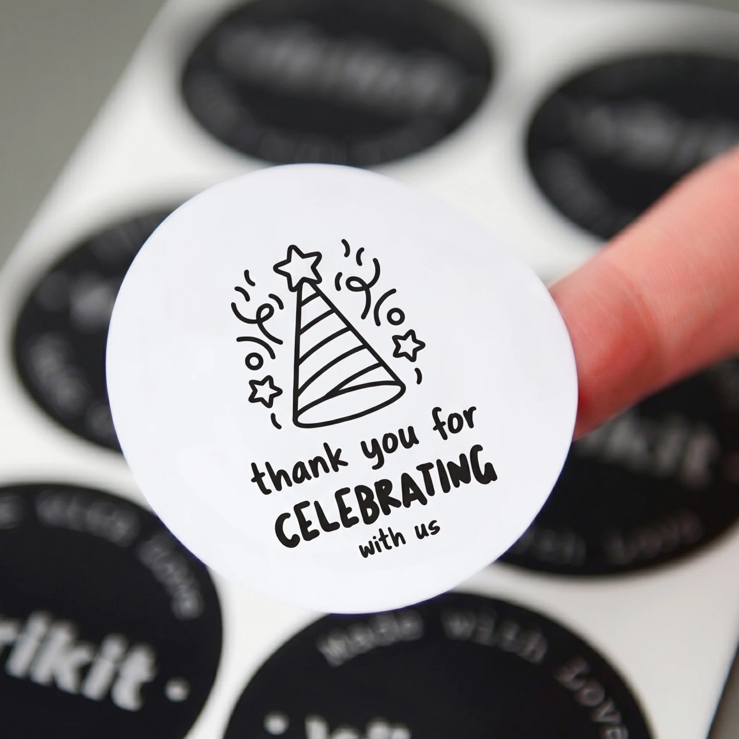 Playful Thank You Stickers for Small Business, Doodle Party Hat, 2-Inch Round, 60 Labels | Varikit
