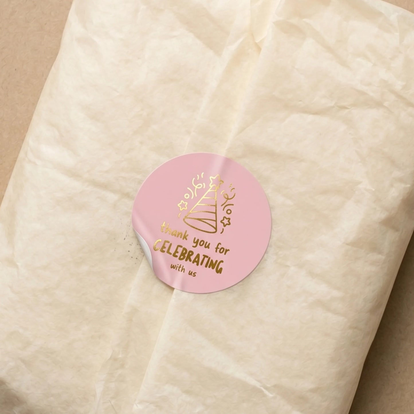 Playful Thank You Stickers for Small Business, Doodle Party Hat, 2-Inch Round, 60 Labels | Varikit