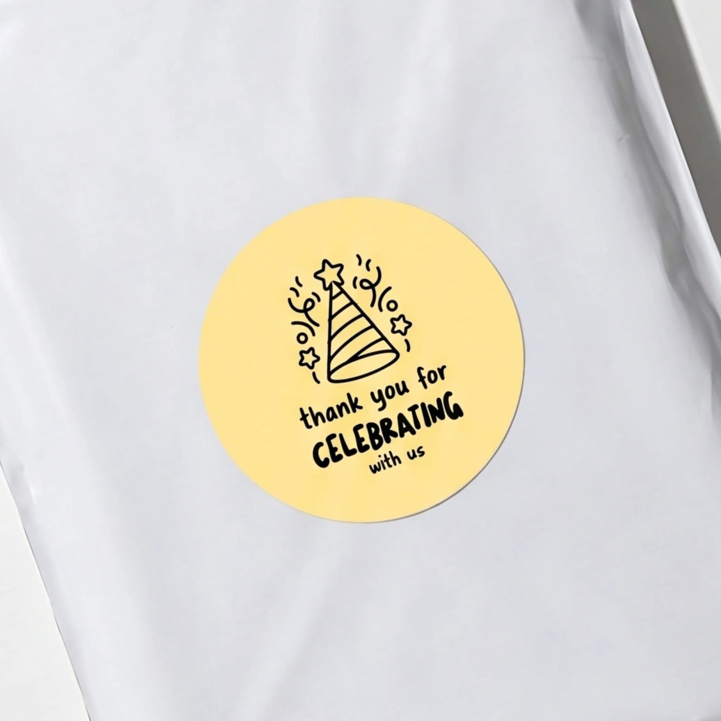 Playful Thank You Stickers for Small Business, Doodle Party Hat, 2-Inch Round, 60 Labels | Varikit