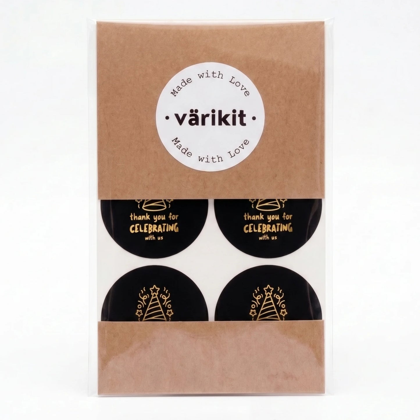 Playful Thank You Stickers for Small Business, Doodle Party Hat, 2-Inch Round, 60 Labels | Varikit