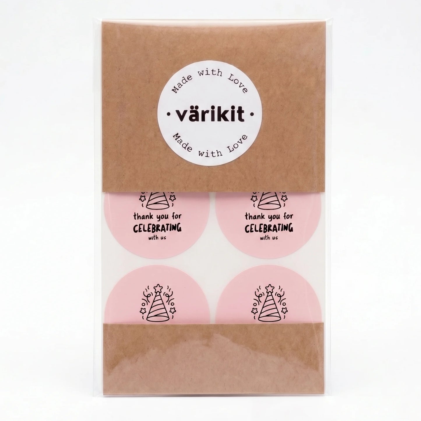 Playful Thank You Stickers for Small Business, Doodle Party Hat, 2-Inch Round, 60 Labels | Varikit