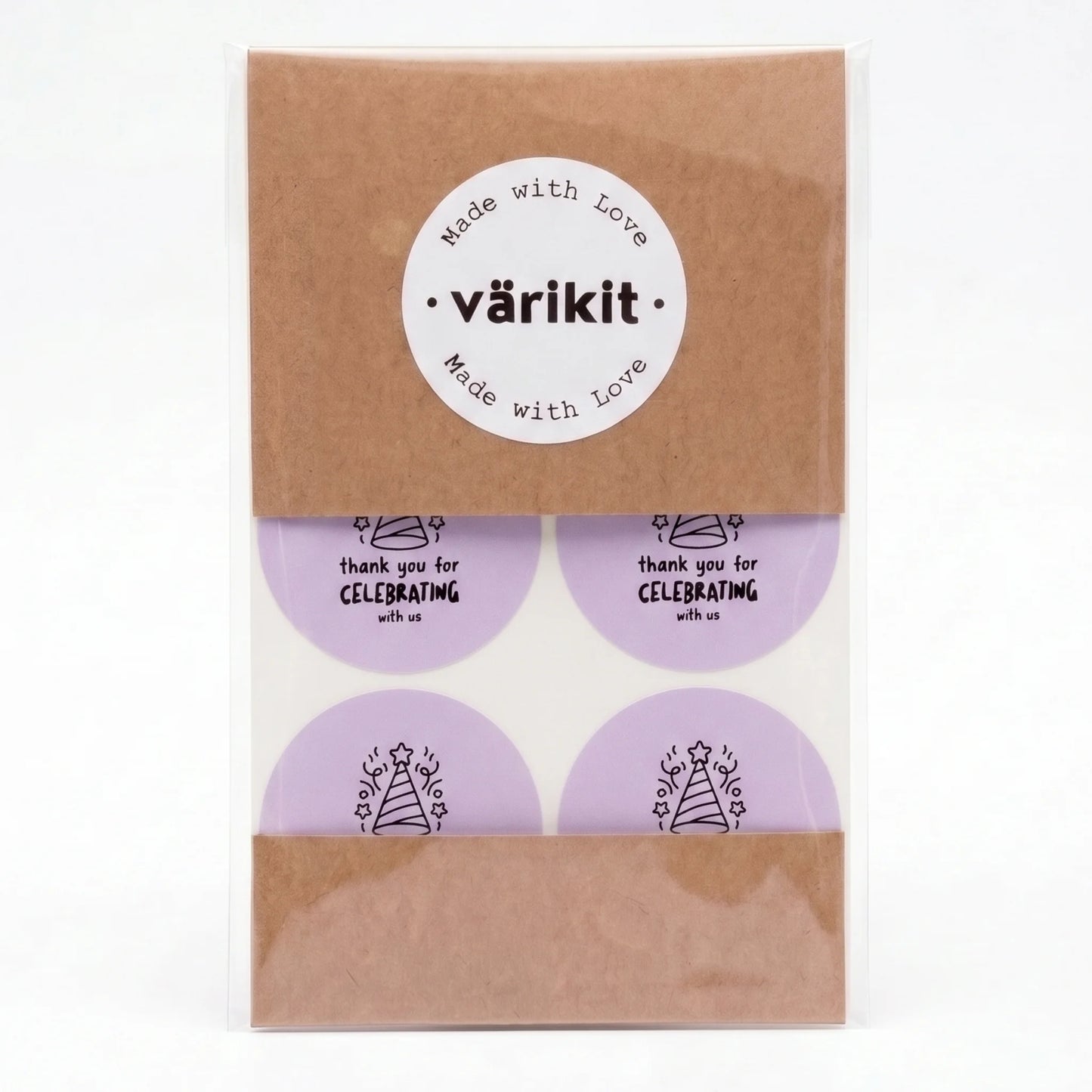 Playful Thank You Stickers for Small Business, Doodle Party Hat, 2-Inch Round, 60 Labels | Varikit