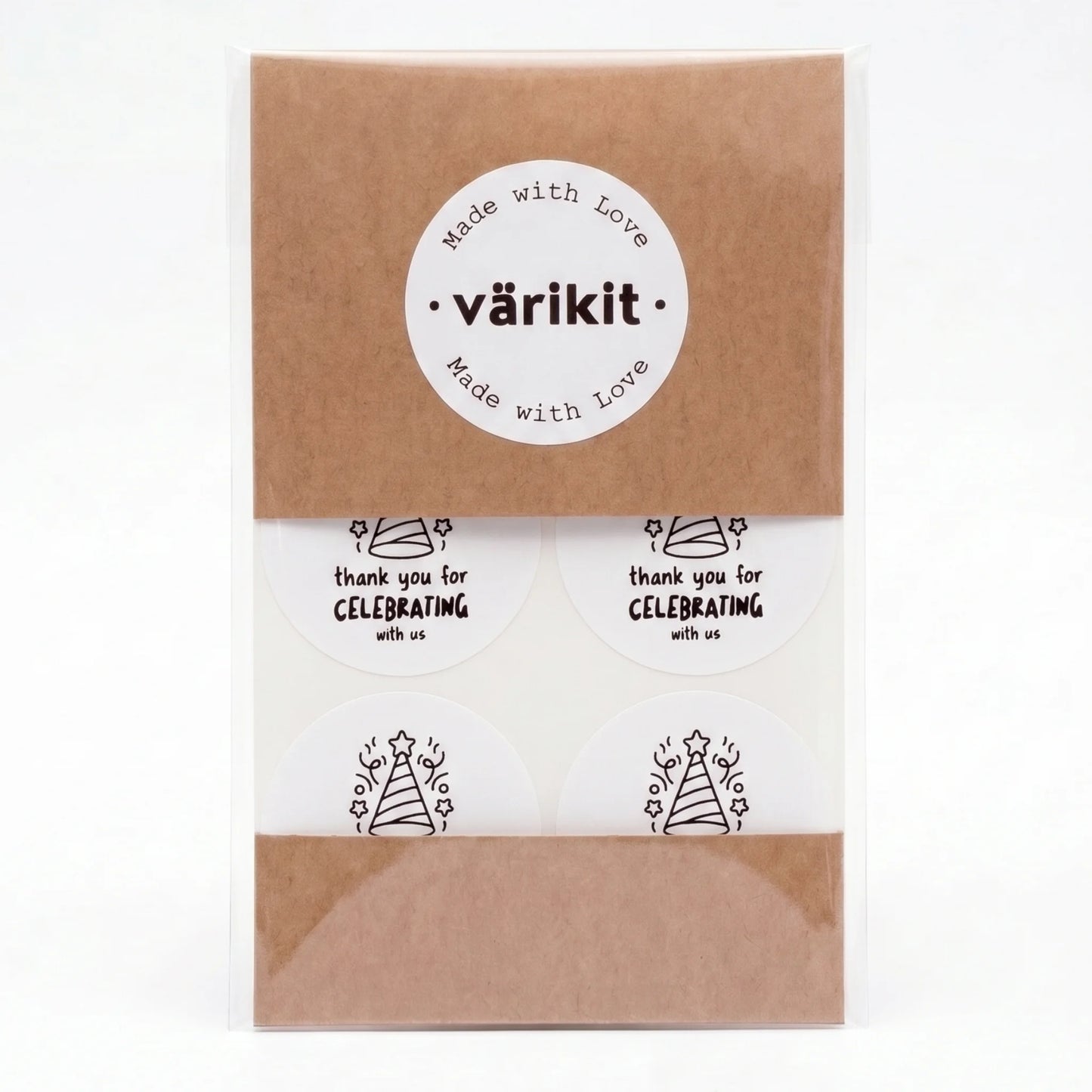 Playful Thank You Stickers for Small Business, Doodle Party Hat, 2-Inch Round, 60 Labels | Varikit
