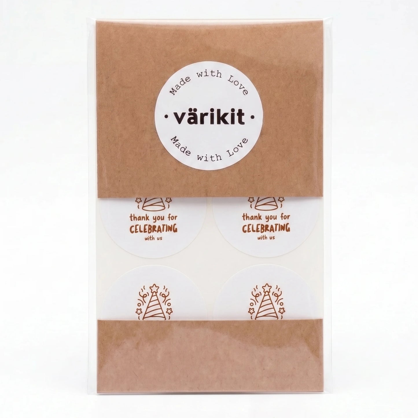 Playful Thank You Stickers for Small Business, Doodle Party Hat, 2-Inch Round, 60 Labels | Varikit
