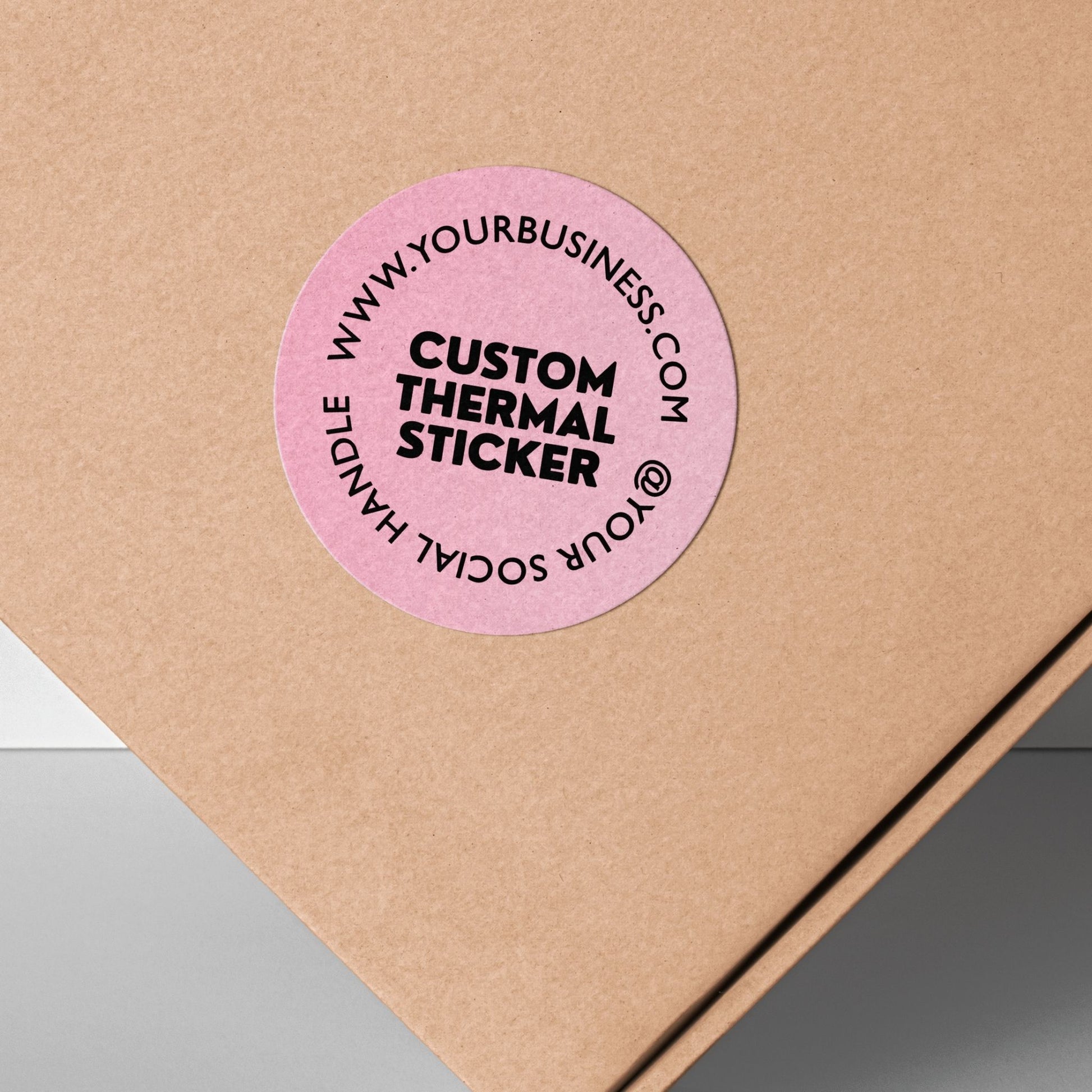 Stand out with a pop of Peachy Pink! This personalized, 2-inch custom thermal label displays your logo and text in crisp black, offering vibrant style without using ink. Affordable & ideal for small businesses, it adds personality to your branding, packaging, or everyday items.