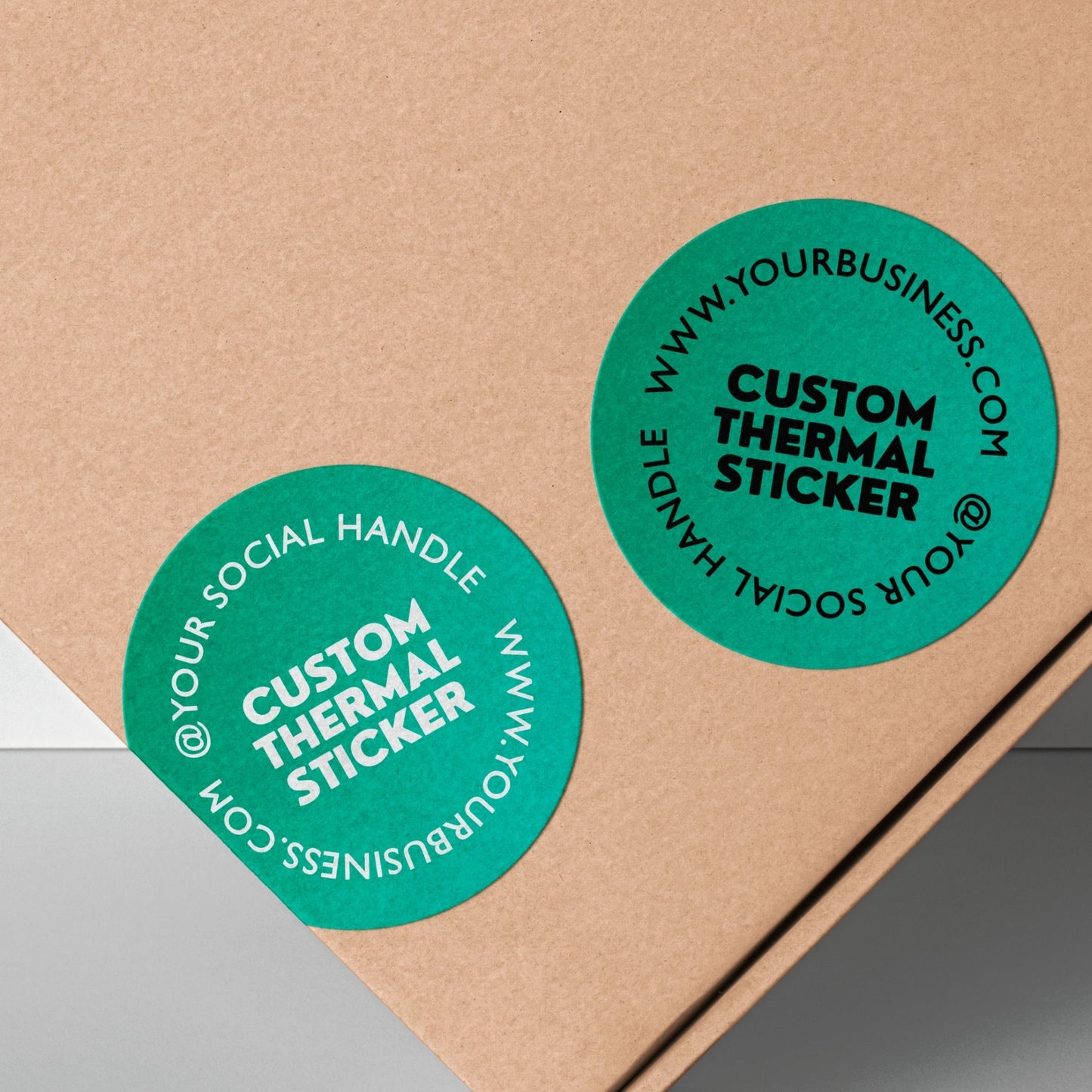 Showcase your brand in vibrant style with these striking 2-inch Jade Green thermal transfer stickers! Choose between bold black or crisp white printing for your logo and text. Ideal for small businesses seeking beautiful, low-minimum-order custom stickers to elevate packaging, branding, or crafts.