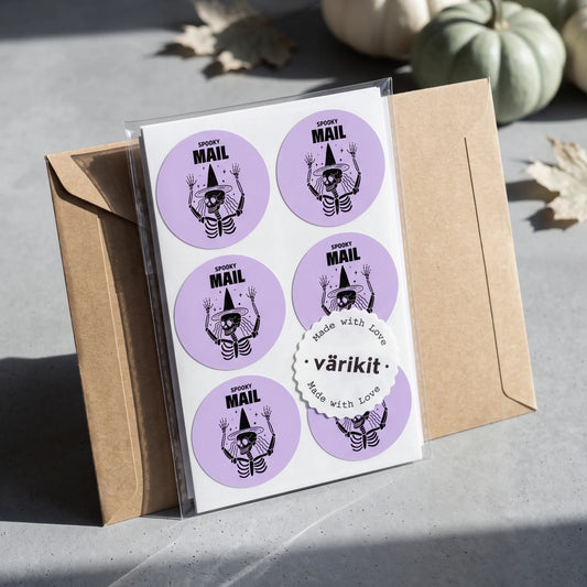 Playful Spooky Mail Stickers for Small Business, Witchy Skeleton, 2 Inch Round, 60 Labels | Varikit