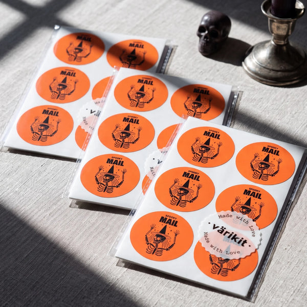 Playful Spooky Mail Stickers for Small Business, Witchy Skeleton, 2 Inch Round, 60 Labels | Varikit