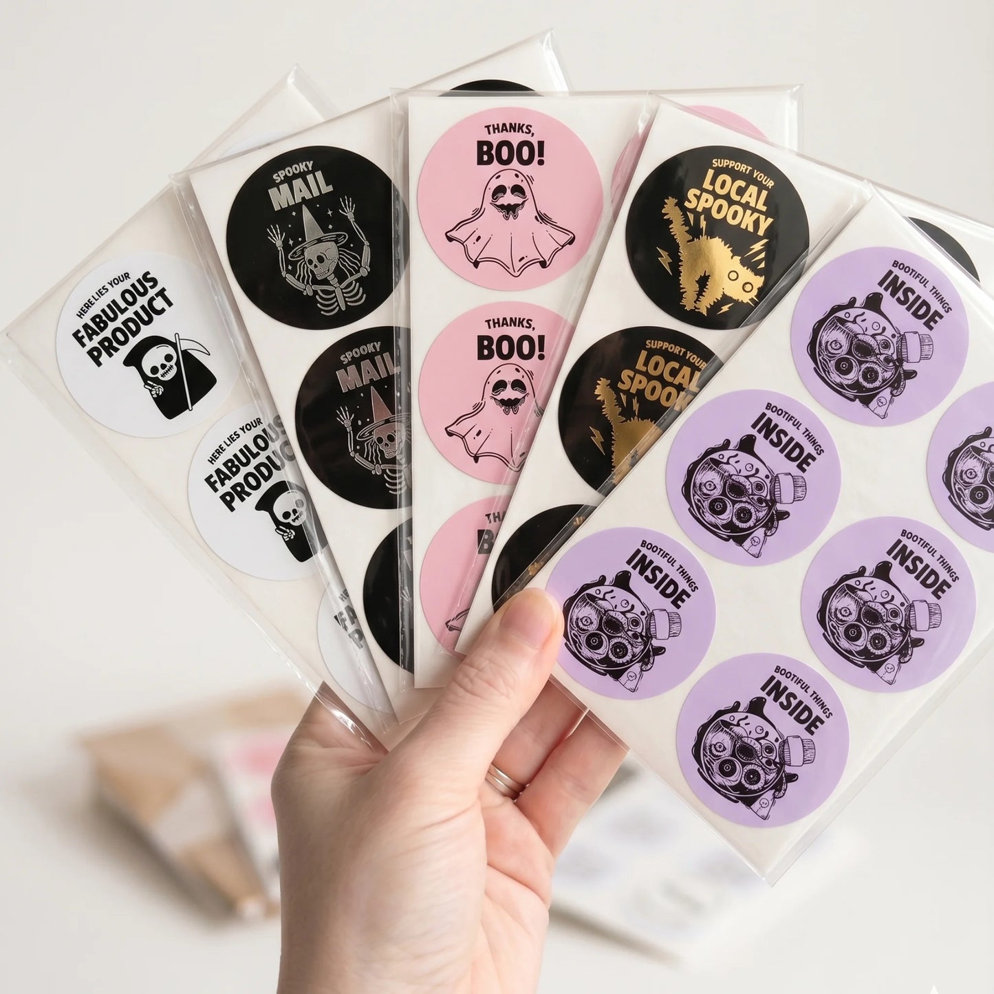 Playful Spooky Mail Stickers for Small Business, Witchy Skeleton, 2 Inch Round, 60 Labels | Varikit
