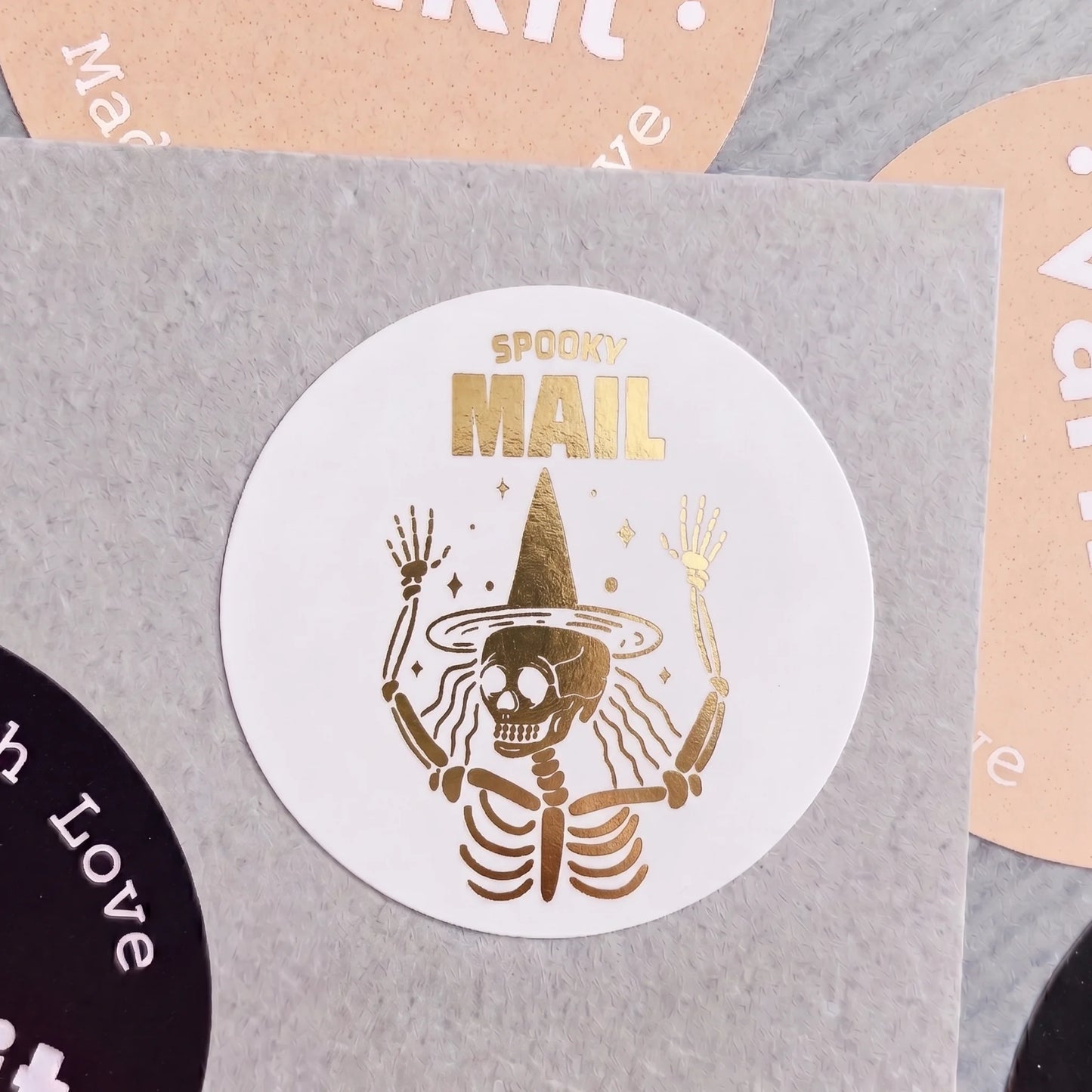 Playful Spooky Mail Stickers for Small Business, Witchy Skeleton, 2 Inch Round, 60 Labels | Varikit