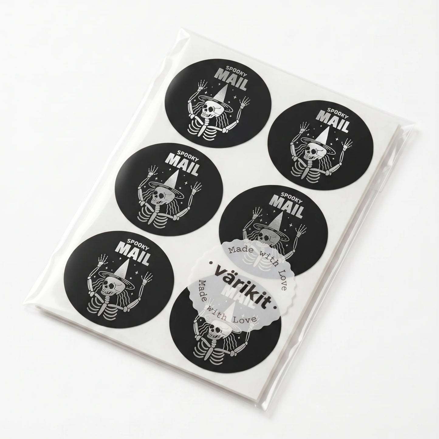 Playful Spooky Mail Stickers for Small Business, Witchy Skeleton, 2 Inch Round, 60 Labels | Varikit