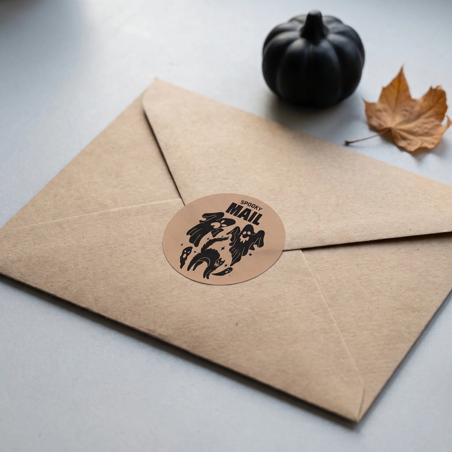 Playful Spooky Mail Stickers for Small Business, Startled Cat and Ghosts, 2 Inch Round, 60 Labels | Varikit