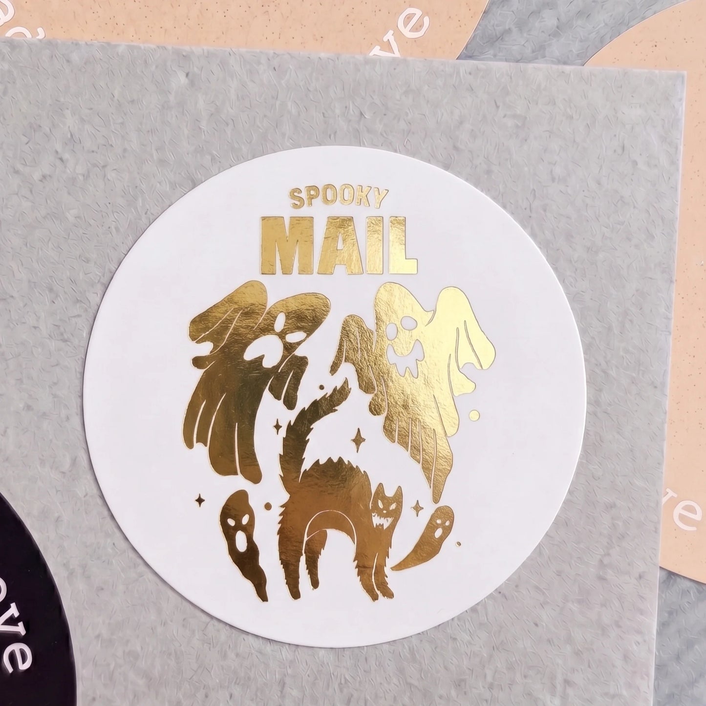 Playful Spooky Mail Stickers for Small Business, Startled Cat and Ghosts, 2 Inch Round, 60 Labels | Varikit