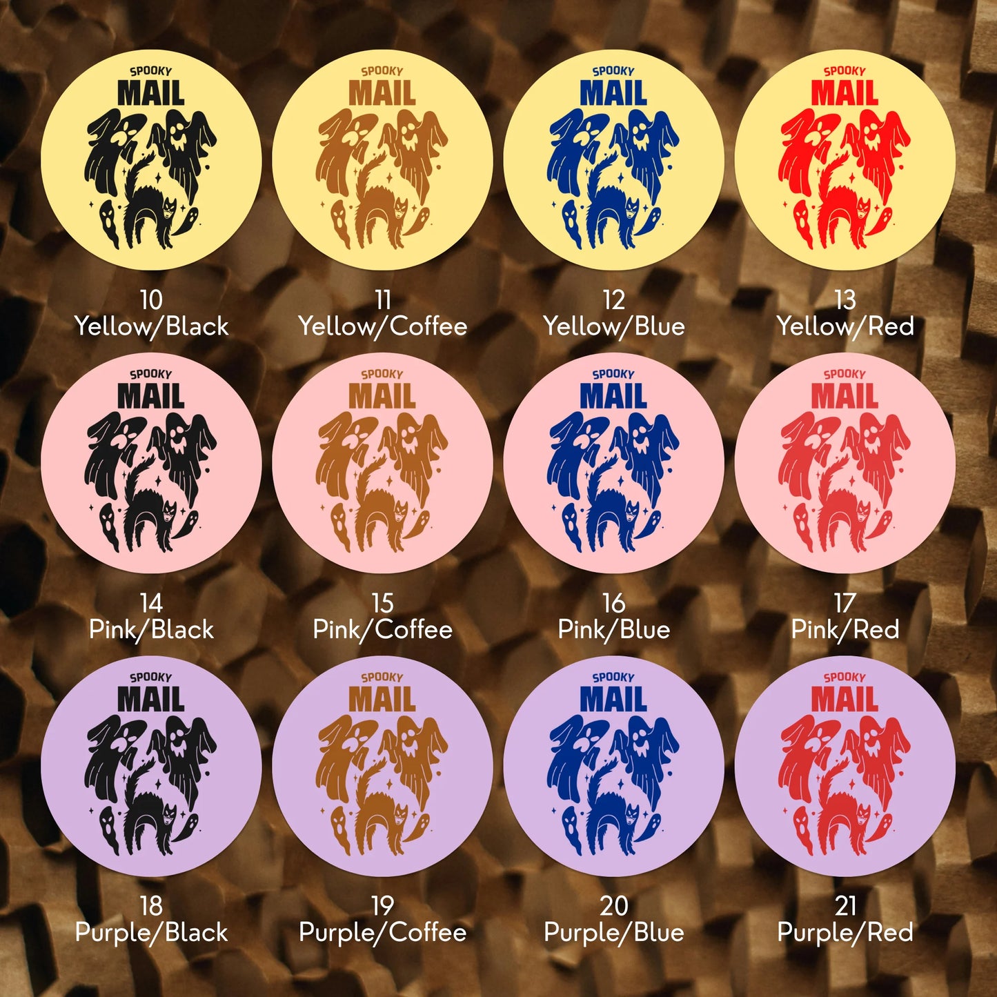 Playful Spooky Mail Stickers for Small Business, Startled Cat and Ghosts, 2 Inch Round, 60 Labels | Varikit