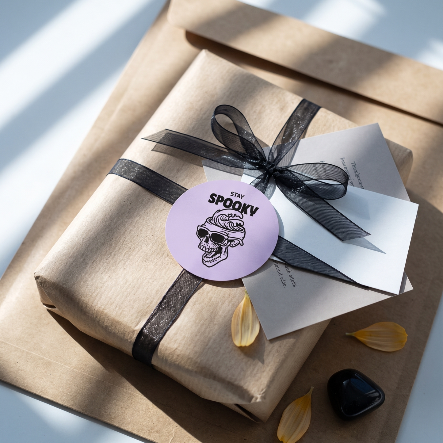 Autocollants ludiques "Stay Spooky" pour petites entreprises, Crâne et vague avec lunettes de soleil, 2 pouces ronds, 60 étiquettes | Varikit