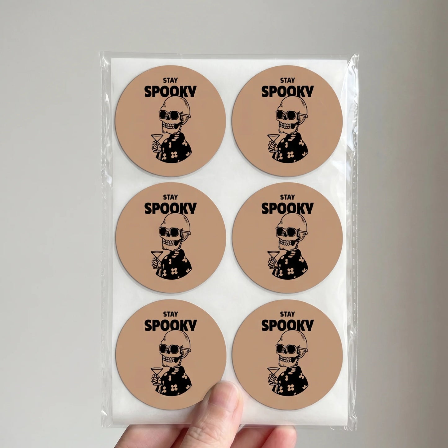 Playful Stay Spooky Stickers for Small Business, Hawaiian Shirt Skeleton, 2 Inch Round, 60 Labels | Varikit