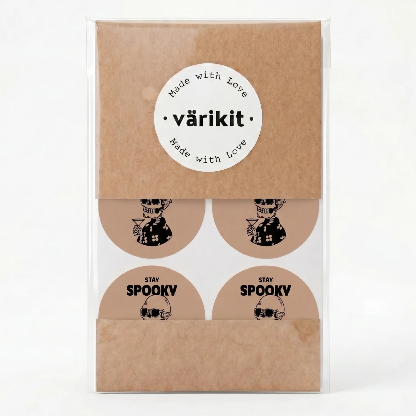 Playful Stay Spooky Stickers for Small Business, Hawaiian Shirt Skeleton, 2 Inch Round, 60 Labels | Varikit